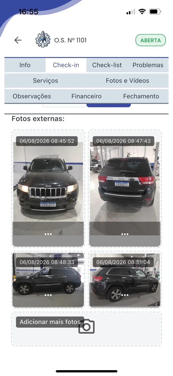 Check-in com fotos externas do veículo no aplicativo