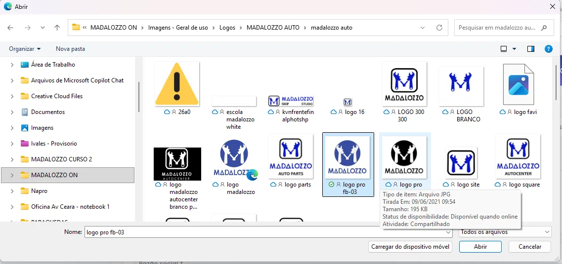 Janela de seleção de arquivo do computador com a logo escolhida